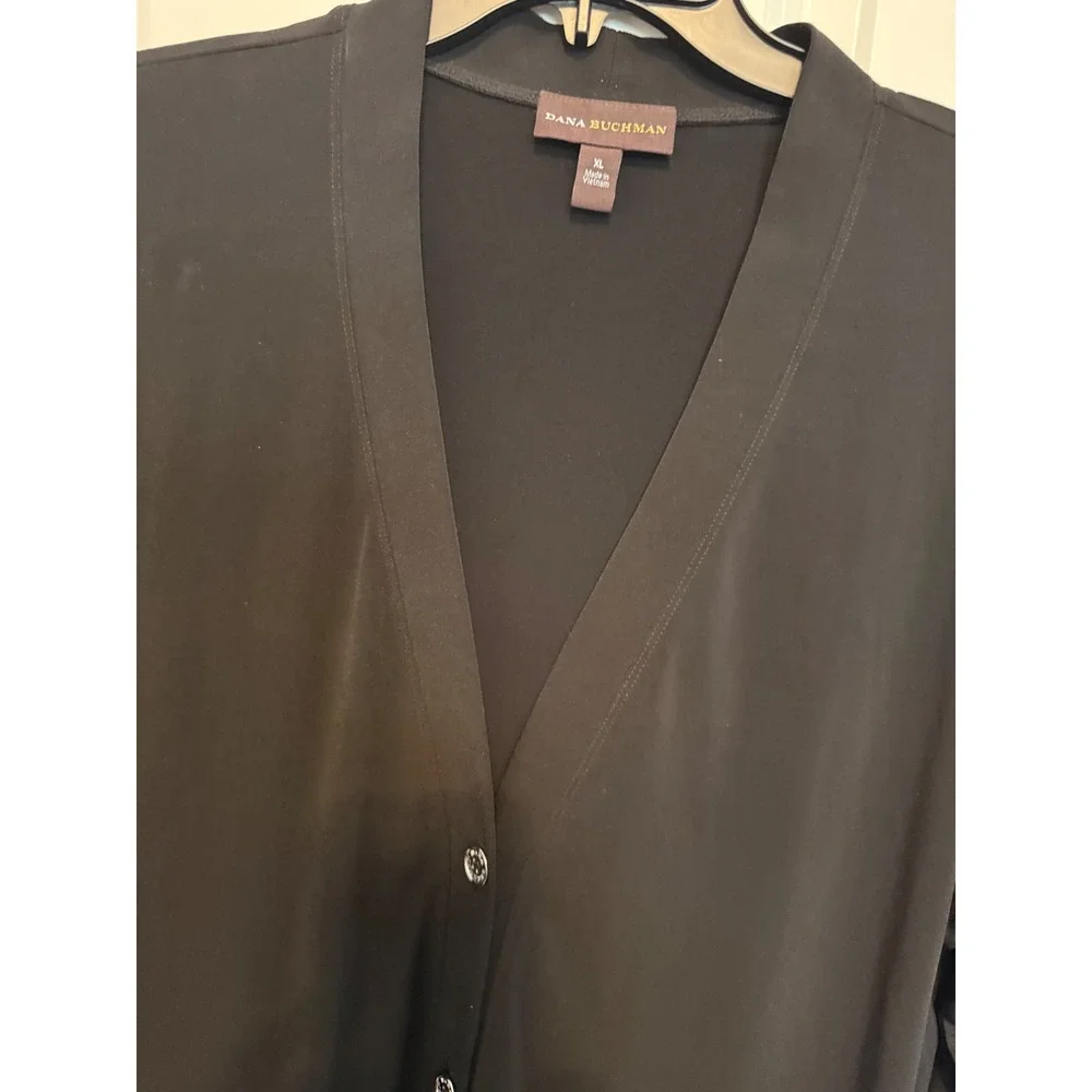 Dana Buchman‎ Black Roll Tab Sleeve Button Front Cardigan Sweater XL Womens